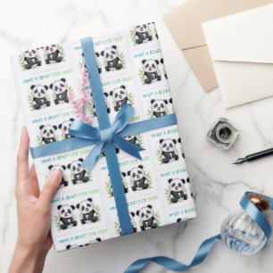 Papier cadeau pour jumeaux bébé ours panda, Shower
