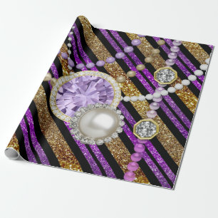 Papier Cadeau Pourpre de parties scintillantes et de bijoux de