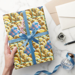 Papier Cadeau Poussette Pâques Plaid Avec Poussins Jaunes