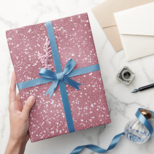 Papier Cadeau Poussière Rose Romantique Motif Paillettes Blanche