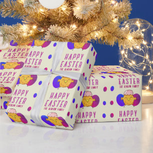 Papier Cadeau Poussin de Pâques mignon et œufs Joyuses Fêtes de 