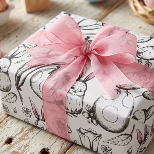 Papier Cadeau Poussins de Pâques vintage dessinés à la main Cott
