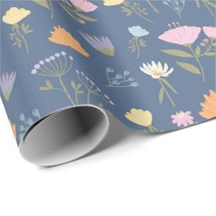 Papier Cadeau Prairie colorée sur fond bleu