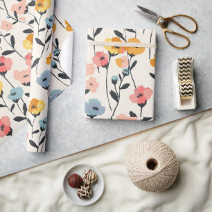 Papier Cadeau prairie de fleurs sauvages,aquarelle fleurs sauvag