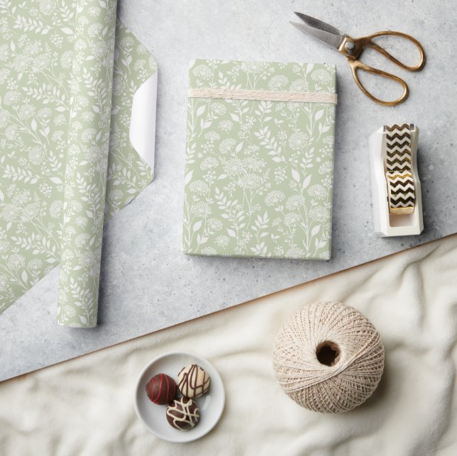 Papier Cadeau Prairie de Pissenlits Neutre - Olive Douce (Artisanat)