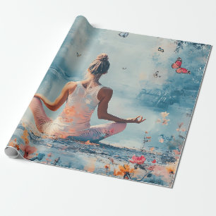 Papier Cadeau Prairie du Coucher de Soleil Méditation avec Papil