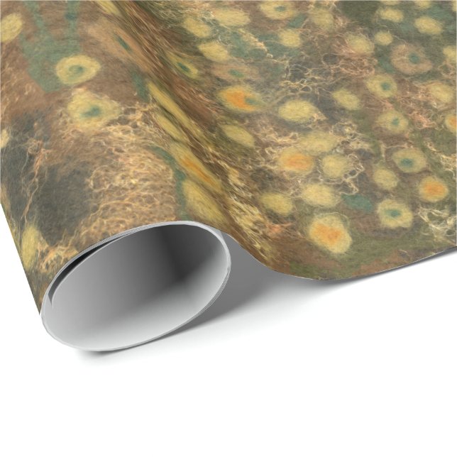 Papier Cadeau Pré doré, feutre texture laine jaune olive (Coin rond)