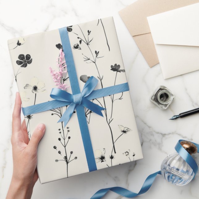 Papier Cadeau pré fleur sauvage, aquarelle boho fleurs sauvages, (Cadeaux)