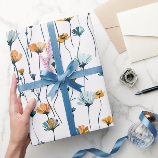 Papier Cadeau pré fleur sauvage, aquarelle boho fleurs sauvages, (Cadeaux)