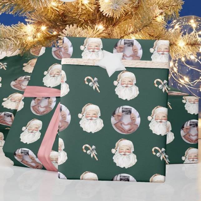 Papier Cadeau Pregnancy Reveal Santa Custom Photo Christmas (Créateur téléchargé)