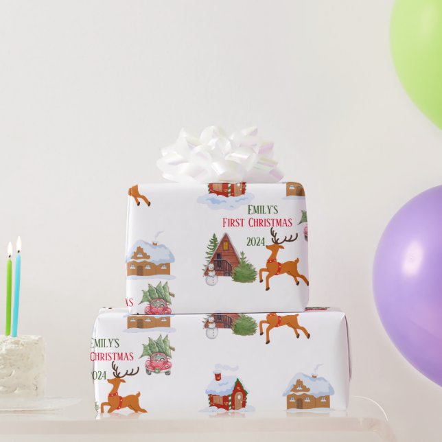 Papier Cadeau Premier animal de Noël personnalisé pour bébé (Cadeaux de fête)