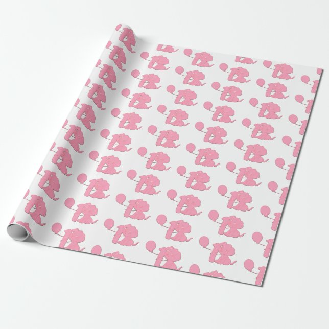 Papier Cadeau Premier anniversaire de chiot rose de bébé (Déroulé)