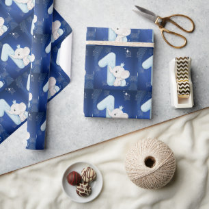 Papier Cadeau Premier anniversaire d'un bébé éléphant mignon