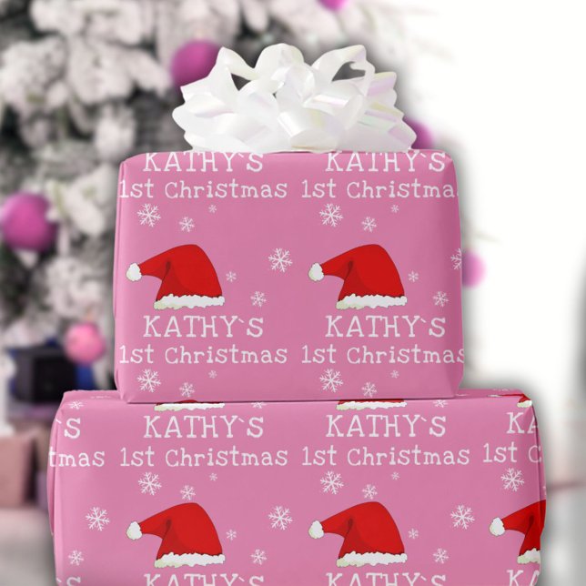 Papier Cadeau Premier flocon de neige rose de Noël du bébé (Créateur téléchargé)