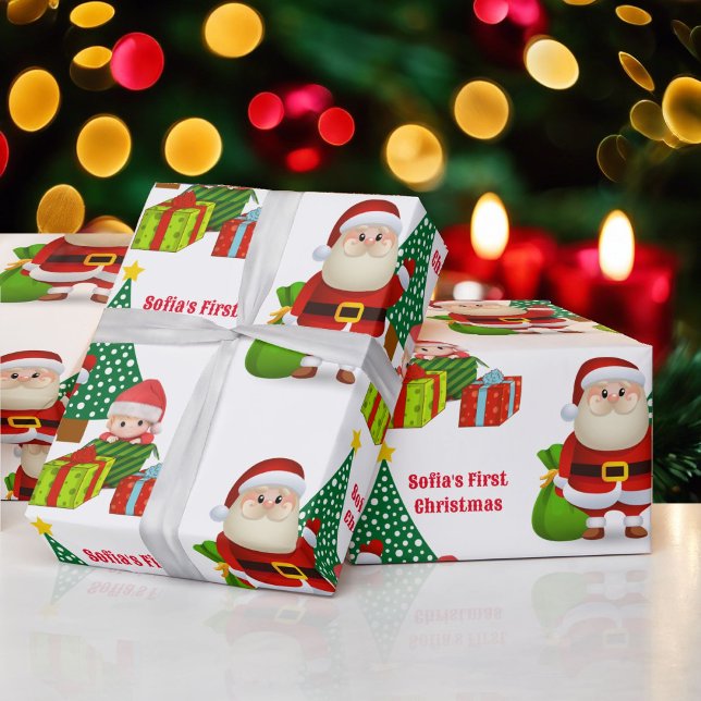 Papier Cadeau Premier Noël Baby's Personnaliser Nom Elf (Créateur téléchargé)