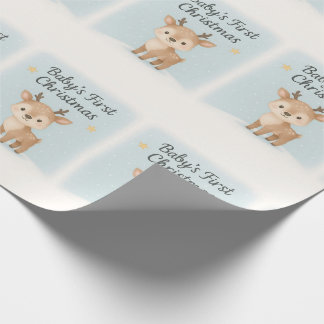 Papier Cadeau Premier Noël de bébé rennes mignon pastel hiver