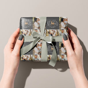 Papier Cadeau Premier Noël noir rennes élégant multi photo