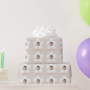 Papier Cadeau Première anniversaire marguerite boho rétro terrac