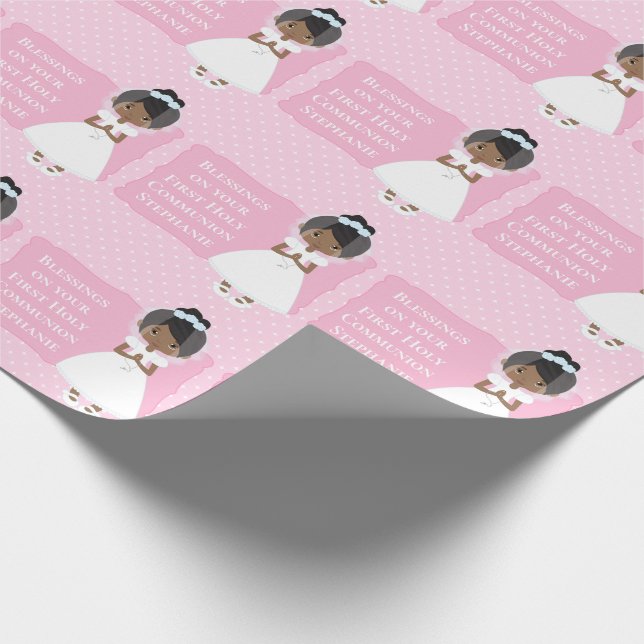 Papier Cadeau Première communion personnalisée Fille Africaine A (Coin)