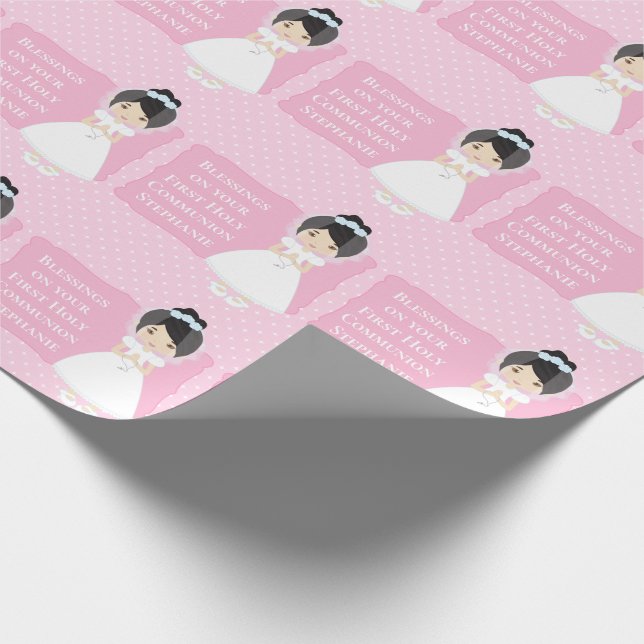 Papier Cadeau Première communion personnalisée fille asiatique (Coin)