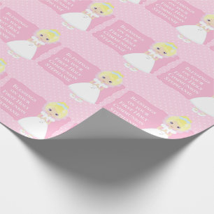 Papier Cadeau Première communion personnalisée Fille blonde