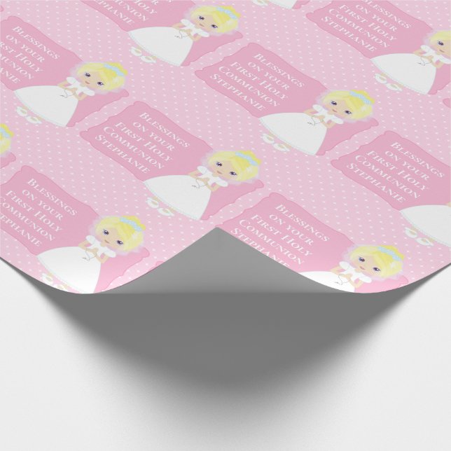 Papier Cadeau Première communion personnalisée Fille blonde (Coin)