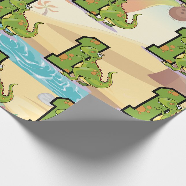 Papier Cadeau Première fête d'anniversaire de dinosaure (Coin)