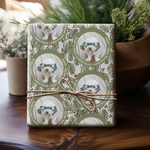 Papier Cadeau Première photo de Noël du bébé - Branches de lunet