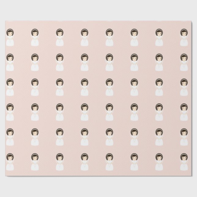 Papier Cadeau Première Sainte Communion Brunette Girl (Plat)