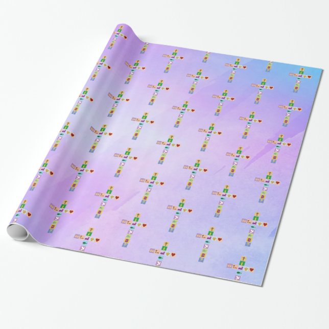 Papier Cadeau Première Sainte Communion Symboles de croix Papier (Déroulé)