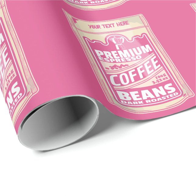 Papier Cadeau Premium espresso café haricots rose nourriture pop (Coin rond)