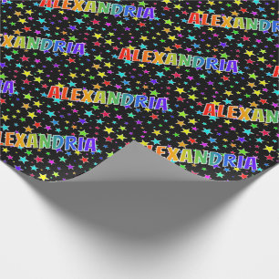 Papier Cadeau Prénom Arc-en-ciel "ALEXANDRIA" + Étoiles