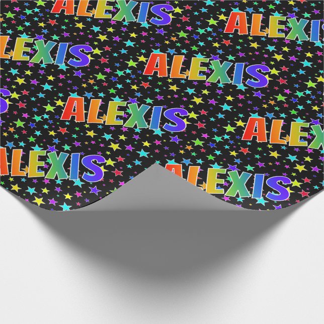 Papier Cadeau Prénom arc-en-ciel "ALEXIS" + Étoiles (Coin)