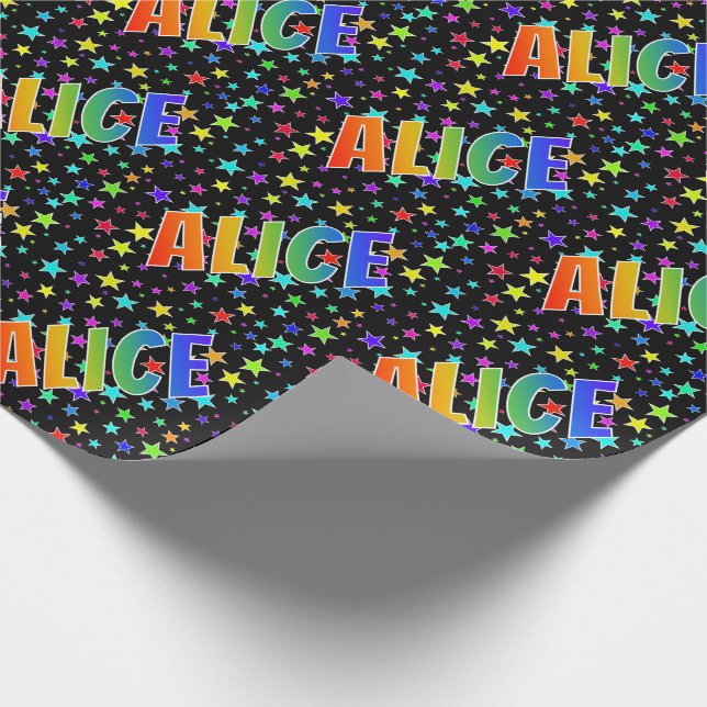 Papier Cadeau Prénom arc-en-ciel "ALICE" + Stars (Coin)