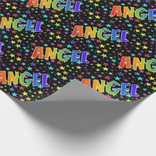 Papier Cadeau Prénom Arc-en-ciel "ANGEL" + Étoiles