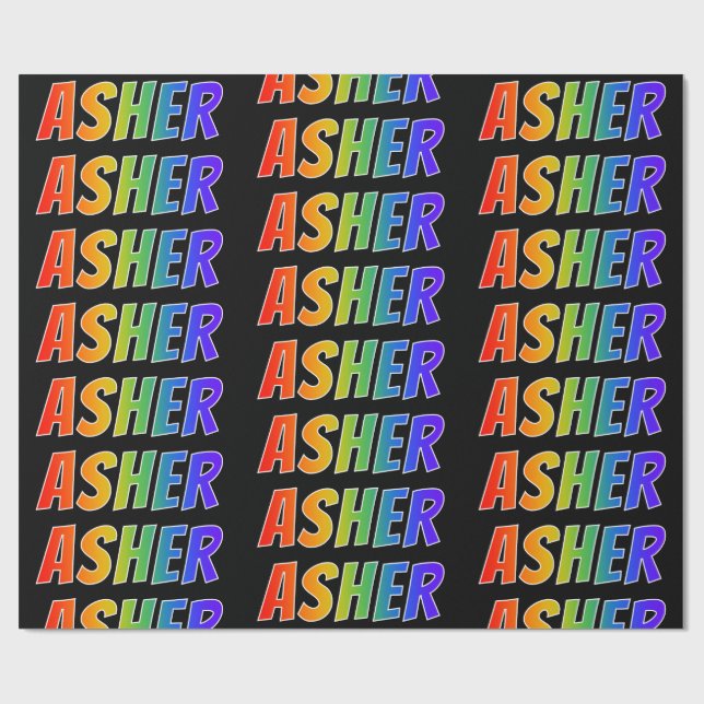 Papier Cadeau Prénom arc-en-ciel "ASHER"; Amusant et coloré (Plat)