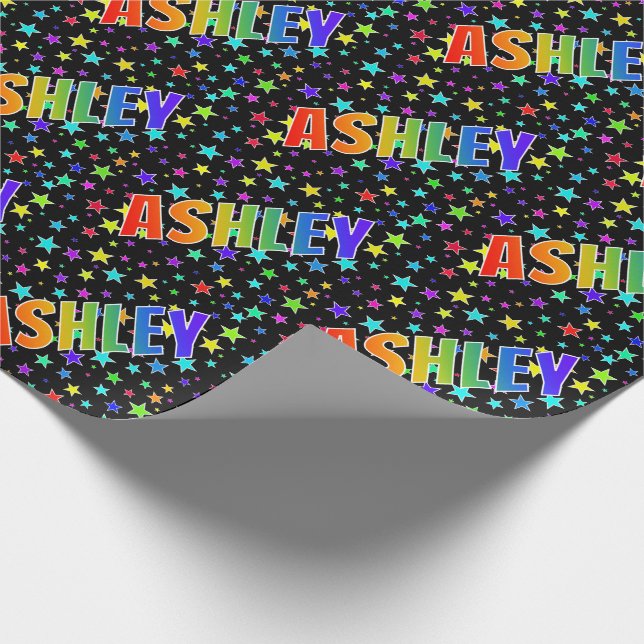 Papier Cadeau Prénom arc-en-ciel "ASHLEY" + Stars (Coin)