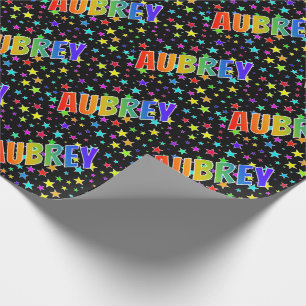 Papier Cadeau Prénom arc-en-ciel "AUBREY" + Étoiles