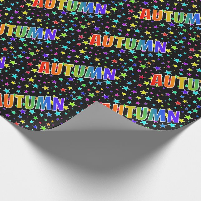 Papier Cadeau Prénom arc-en-ciel "AUTUMN" + Étoiles (Coin)