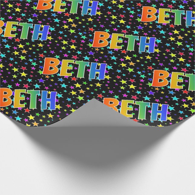 Papier Cadeau Prénom arc-en-ciel "BETH" + Stars (Coin)