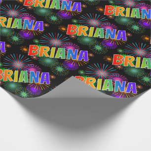 Papier Cadeau Prénom arc-en-ciel "BRIANA" + feux d'artifice