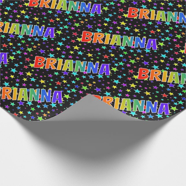Papier Cadeau Prénom Arc-en-ciel "BRIANNA" + Étoiles (Coin)