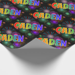 Papier Cadeau Prénom arc-en-ciel "CADEN" + Feux d'artifice
