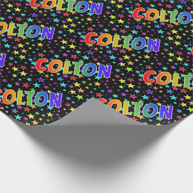 Papier Cadeau Prénom arc-en-ciel "COLTON" + Étoiles (Coin)