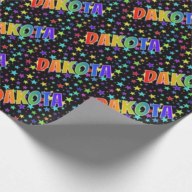 Papier Cadeau Prénom arc-en-ciel "DAKOTA" + Étoiles (Coin)