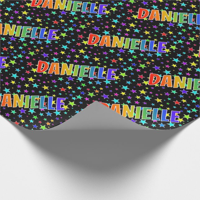 Papier Cadeau Prénom Arc-en-ciel "DANIELLE" + Étoiles (Coin)
