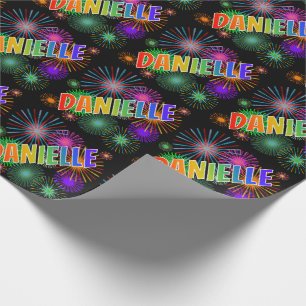 Papier Cadeau Prénom arc-en-ciel "DANIELLE" + Feux d'artifice