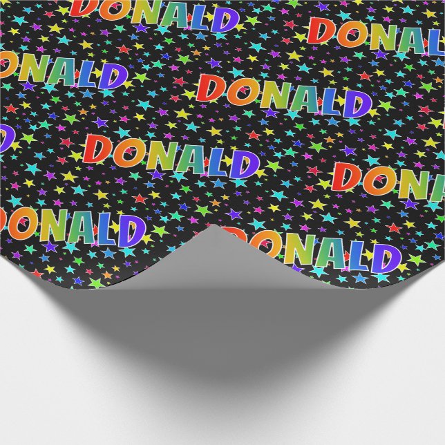 Papier Cadeau Prénom arc-en-ciel "DONALD" + Étoiles (Coin)