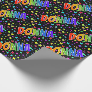 Papier Cadeau Prénom arc-en-ciel "DONNA" + Étoiles