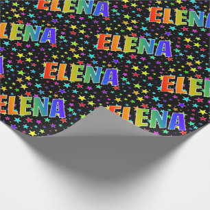Papier Cadeau Prénom arc-en-ciel "ELENA" + Étoiles